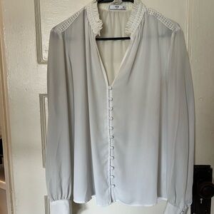 Mango White Blouse with Ruffle Trim